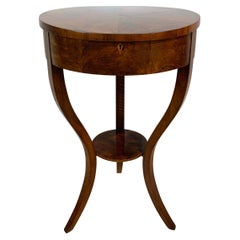 Round Biedermeier Sewing / Side Table, Walnut Veneer, South Germany circa 1820