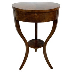 Round Biedermeier Sewing / Side Table, Walnut Veneer, South Germany circa 1820