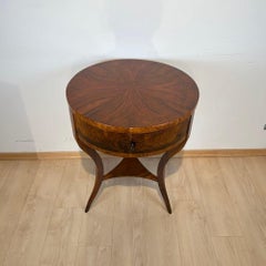 Round Biedermeier Side Table with Interior, Walnut and Maple, Austria, 1820