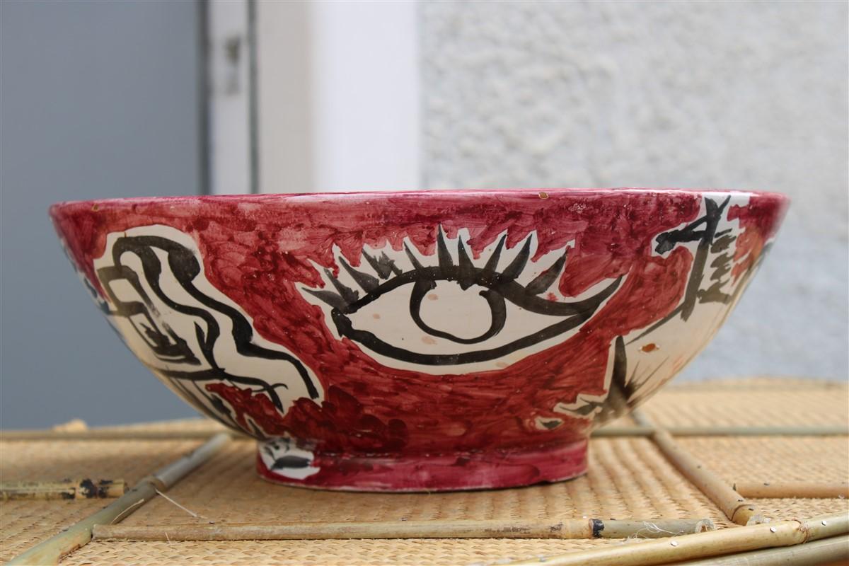 Round Big Decorative Bowls Mid-Century Italian Design Red Marino Marini Attribu For Sale 5