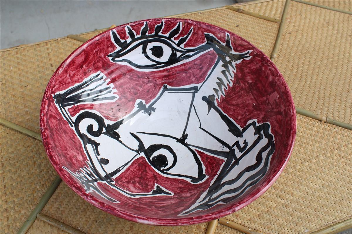 Round big decorative Bowls mid-century Italian design red Marino Marini Attribu.