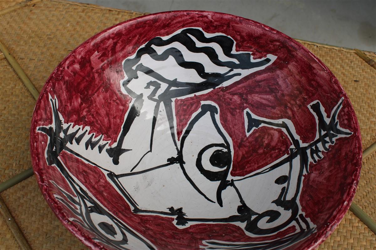 Runde große dekorative Schalen, italienisches Design aus der Mitte des Jahrhunderts, rot, Marino Marini Attribu im Zustand „Gut“ im Angebot in Palermo, Sicily