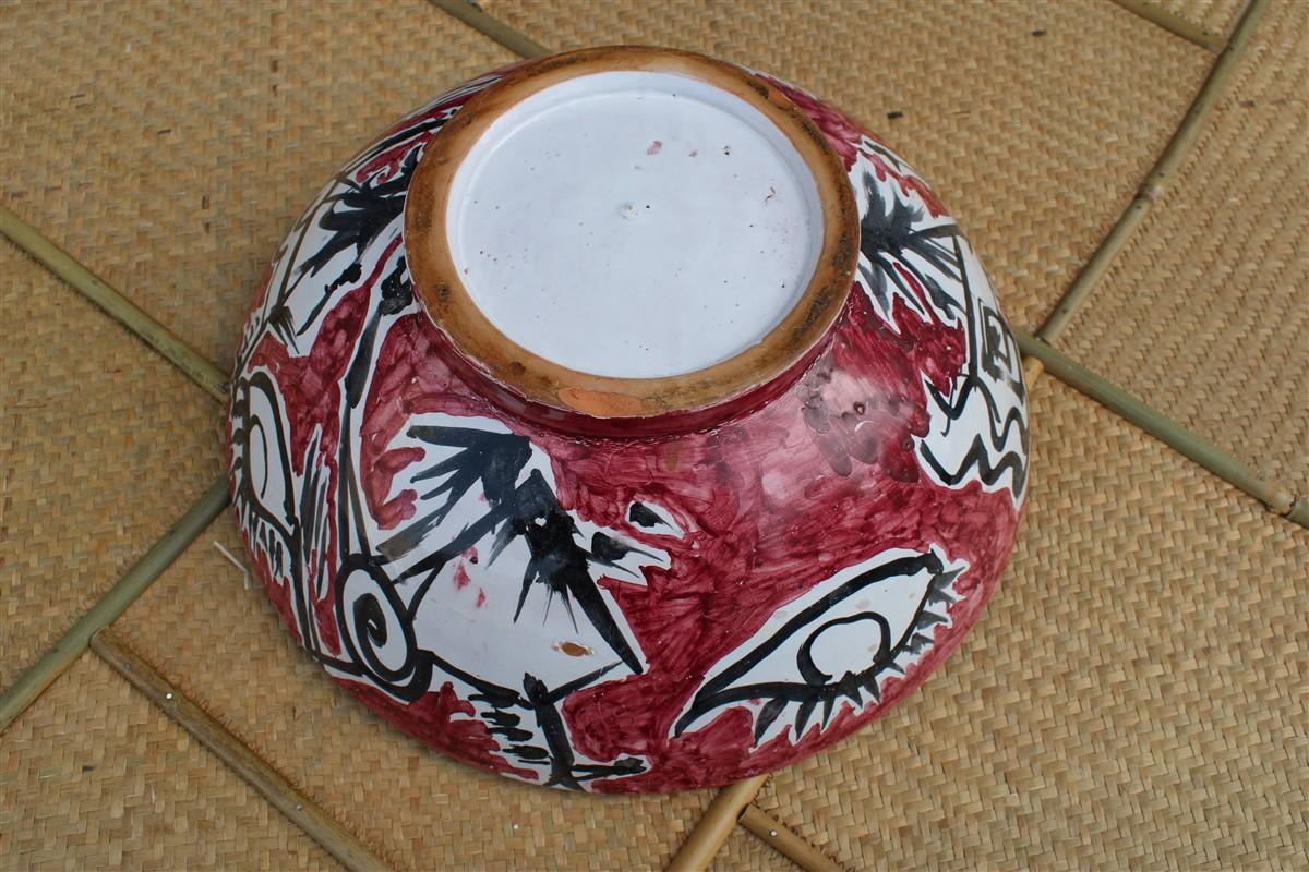 Ceramic Round Big Decorative Bowls Mid-Century Italian Design Red Marino Marini Attribu For Sale
