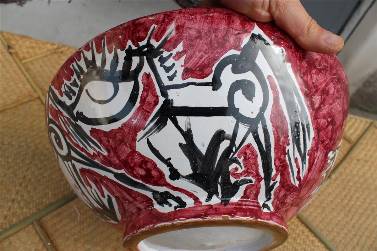 Round Big Decorative Bowls Mid-Century Italian Design Red Marino Marini Attribu For Sale 2