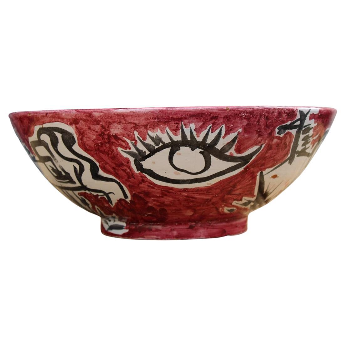 Round Big Decorative Bowls Mid-Century Italian Design Red Marino Marini Attribu For Sale