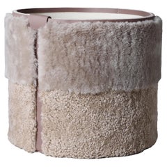 Round Shearling and Leather Storage Bin by Moses Nadel