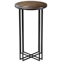 Round Binate Side Table — Blackened Steel Frame — Patinated Brass Top