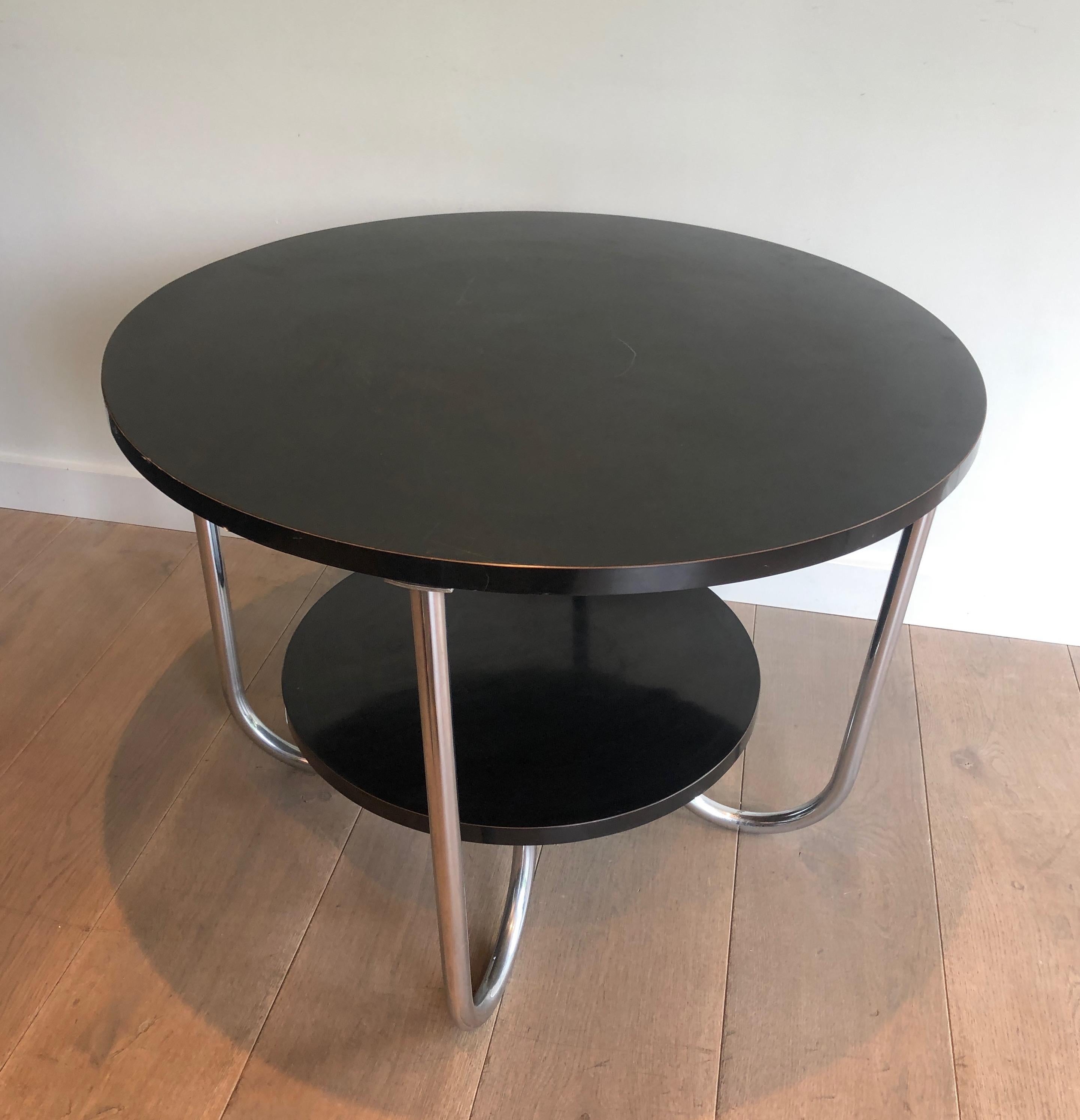 Round Black and Chrome Gueridon, French Work, in the Style of Marcel Breuer. Ci 11