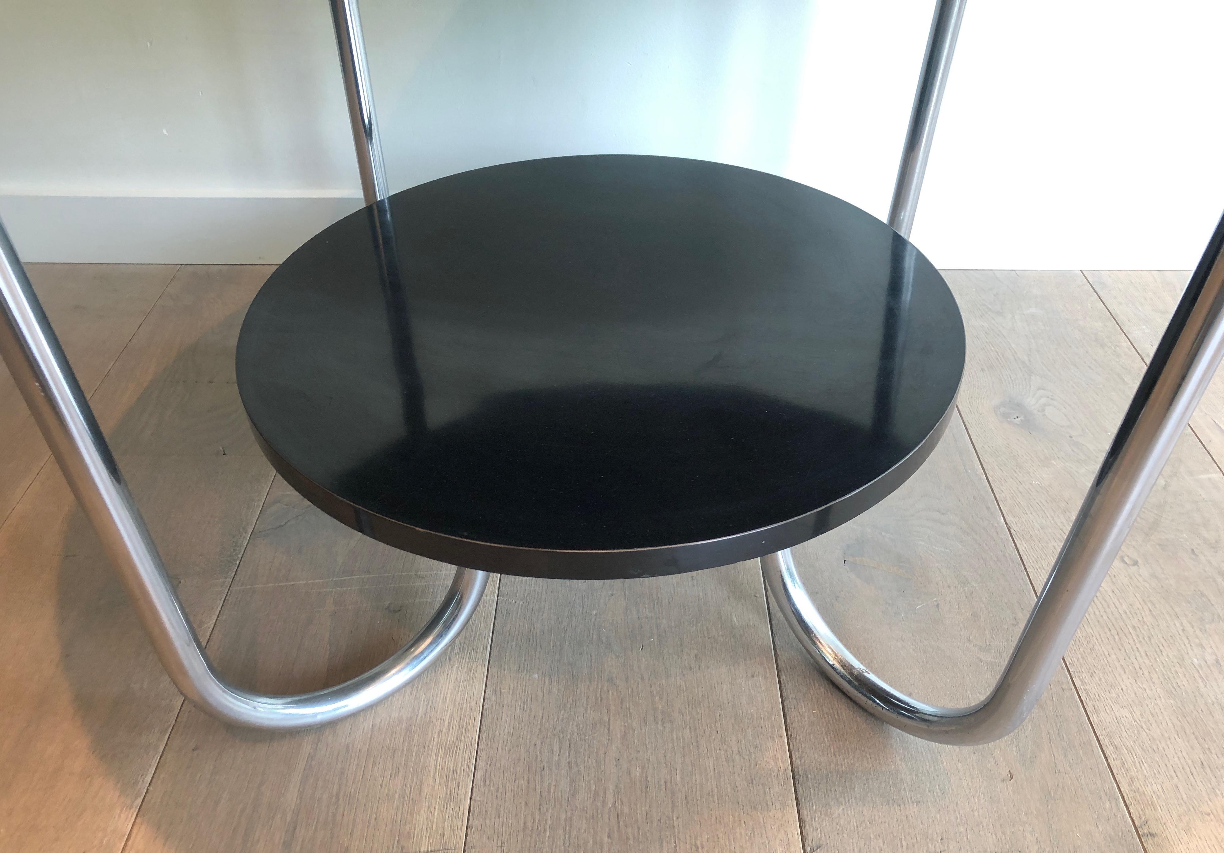 Mid-20th Century Round Black and Chrome Gueridon, French Work, in the Style of Marcel Breuer. Ci