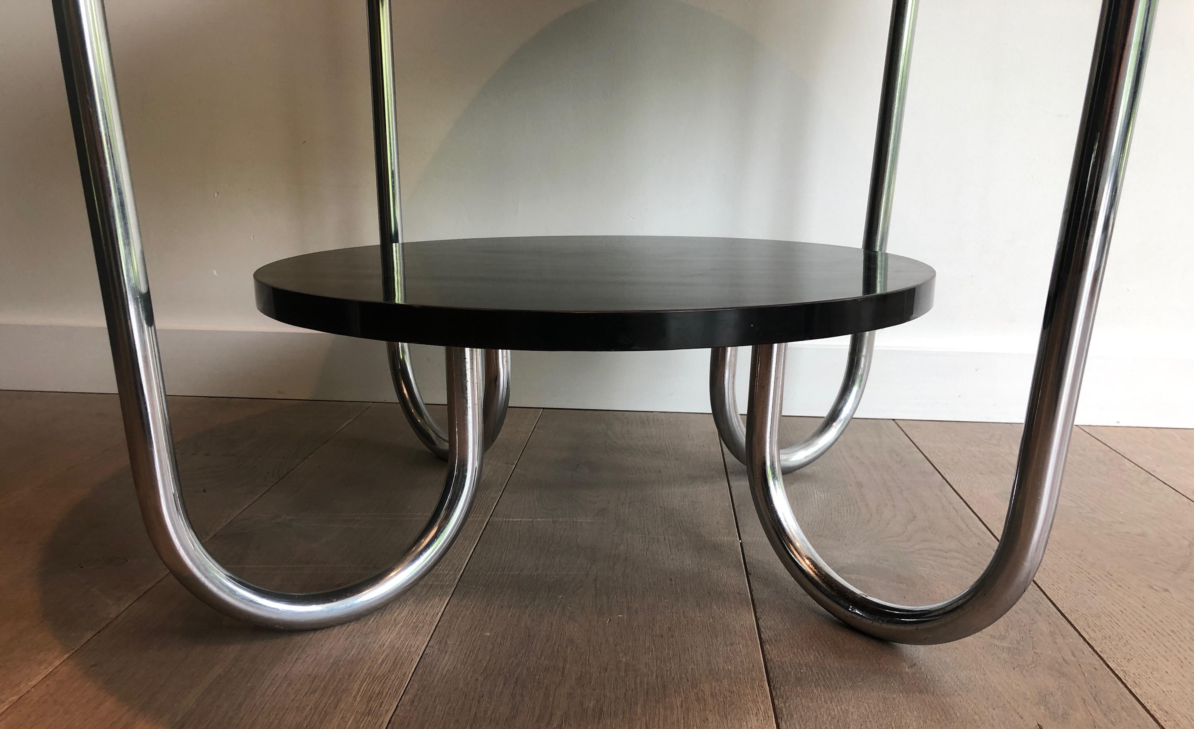 Round Black and Chrome Gueridon, French Work, in the Style of Marcel Breuer. Ci 1