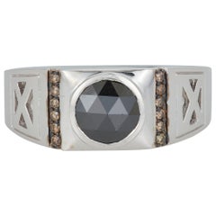 Round Black and Cognac Color Diamond Mens Gents Fashion Ring Band 14K White Gold