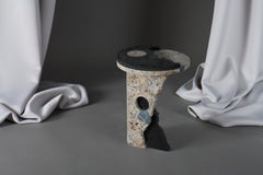 Round Black and Grey Marble Side Table