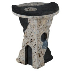 Round Black and Grey Marble Side Table