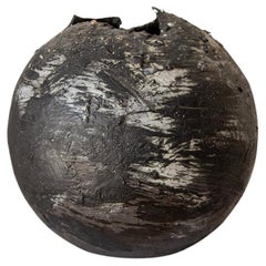 Round Black and White Ceramic Vessel by Laura Pasquino