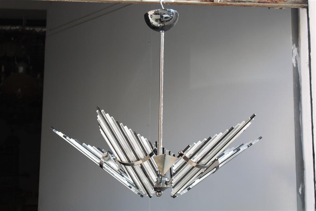 Mid-Century Modern Round Black And White Italian Minimalist Chandelier Sciolari Design 1980 For Sale