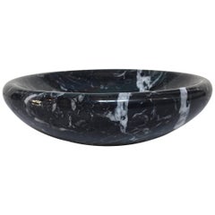 Vintage Round Black and White Veined Italian Marble Bowl
