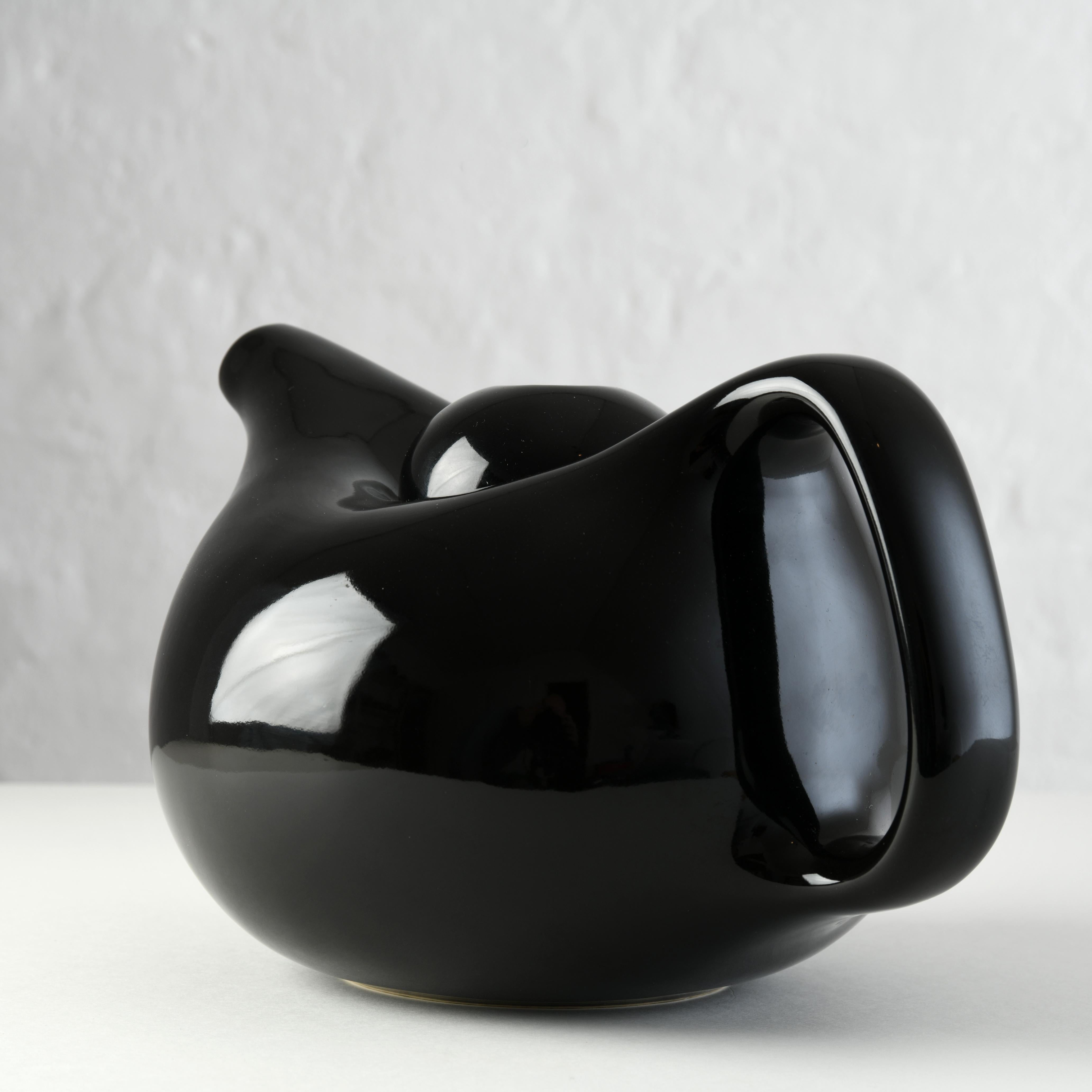 Danish Round black ceramic teapot, Kahler Denmark designed by J. List Amstrup For Sale