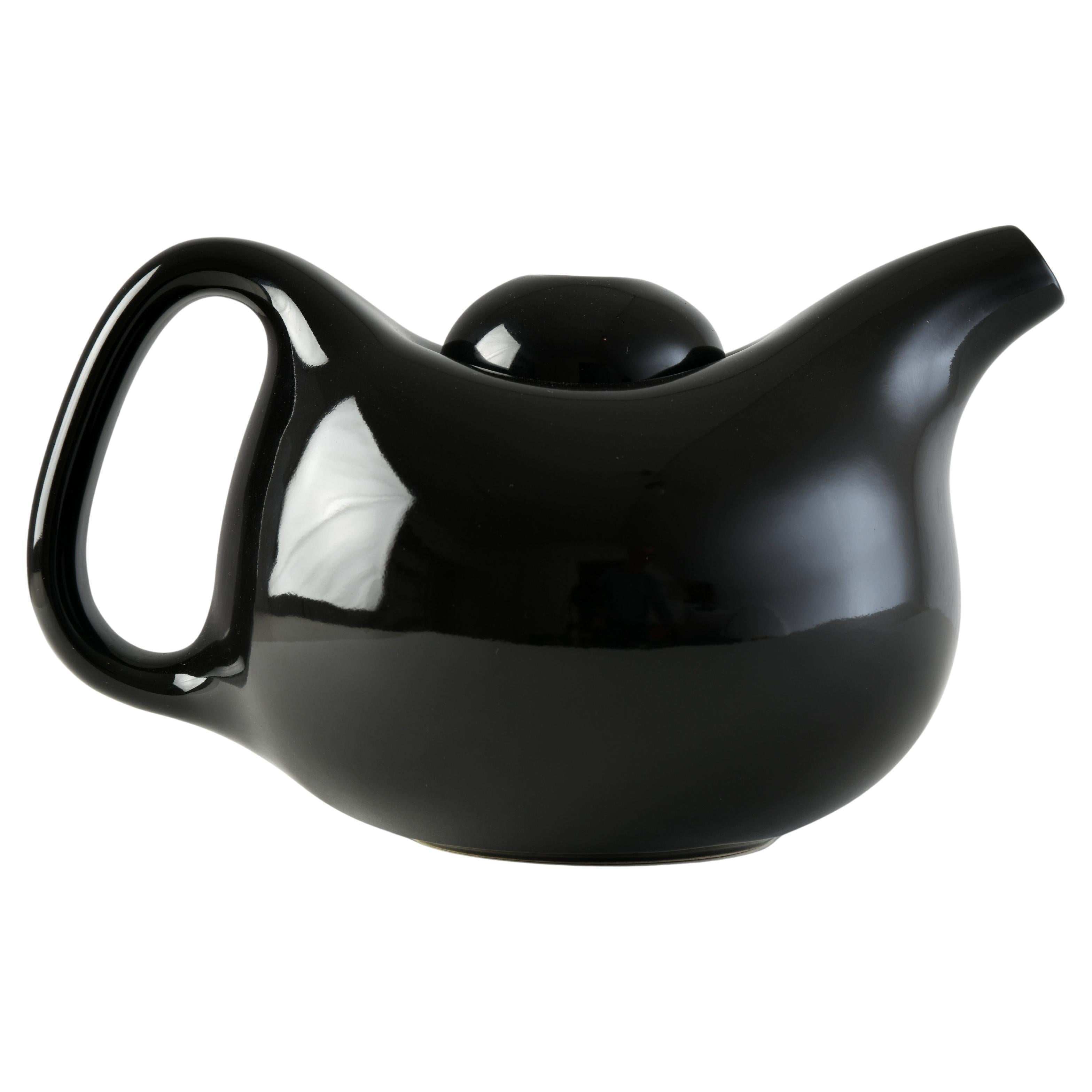 Round black ceramic teapot, Kahler Denmark designed by J. List Amstrup For Sale