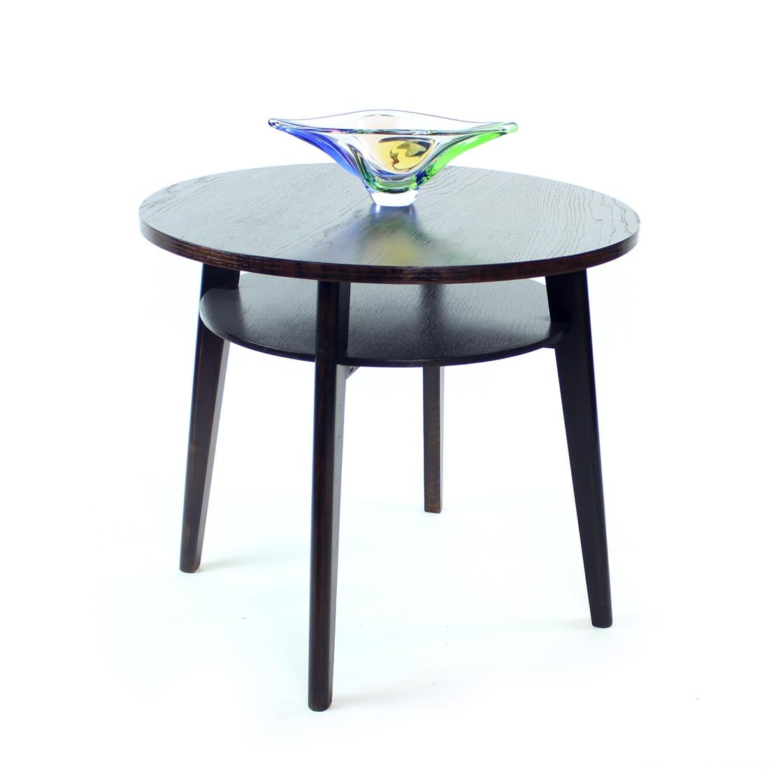 Oak Round Black Coffee Table, Czechoslovakia 1960s For Sale