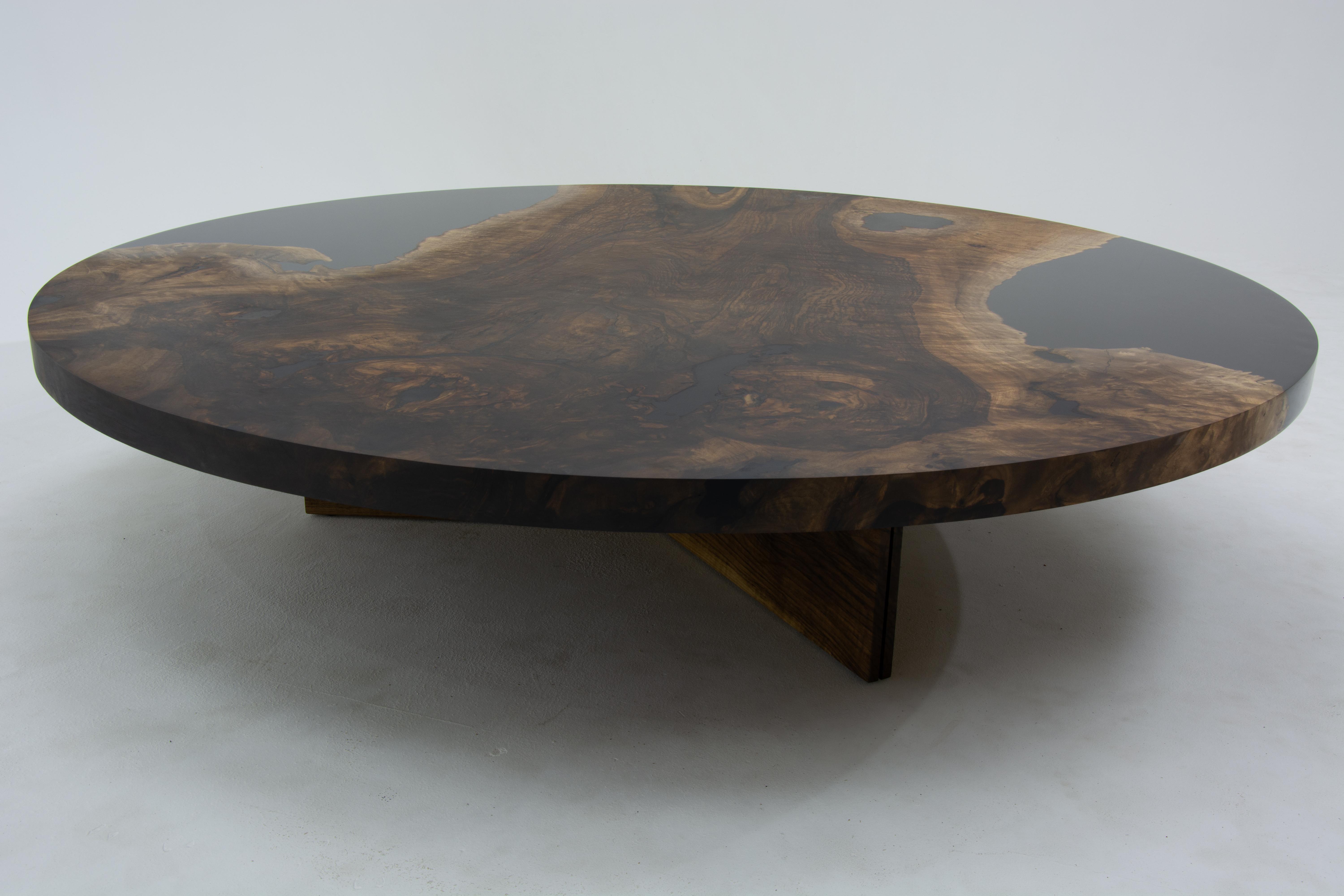 Mesa de centro redonda negra - Mesa personalizada de resina epoxi Turco en venta