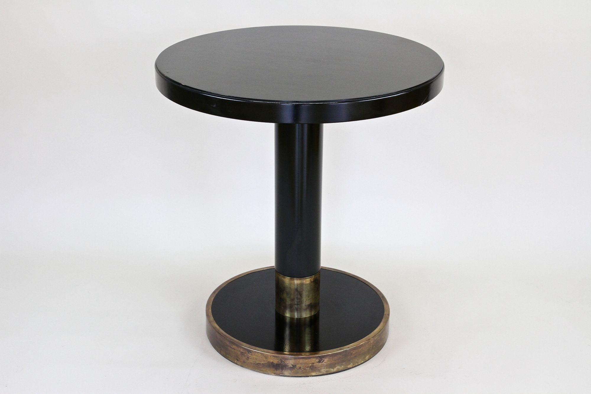 Round Black Coffee Table/ Side Table by Thonet with Brass Base, Austria 1980 For Sale 5