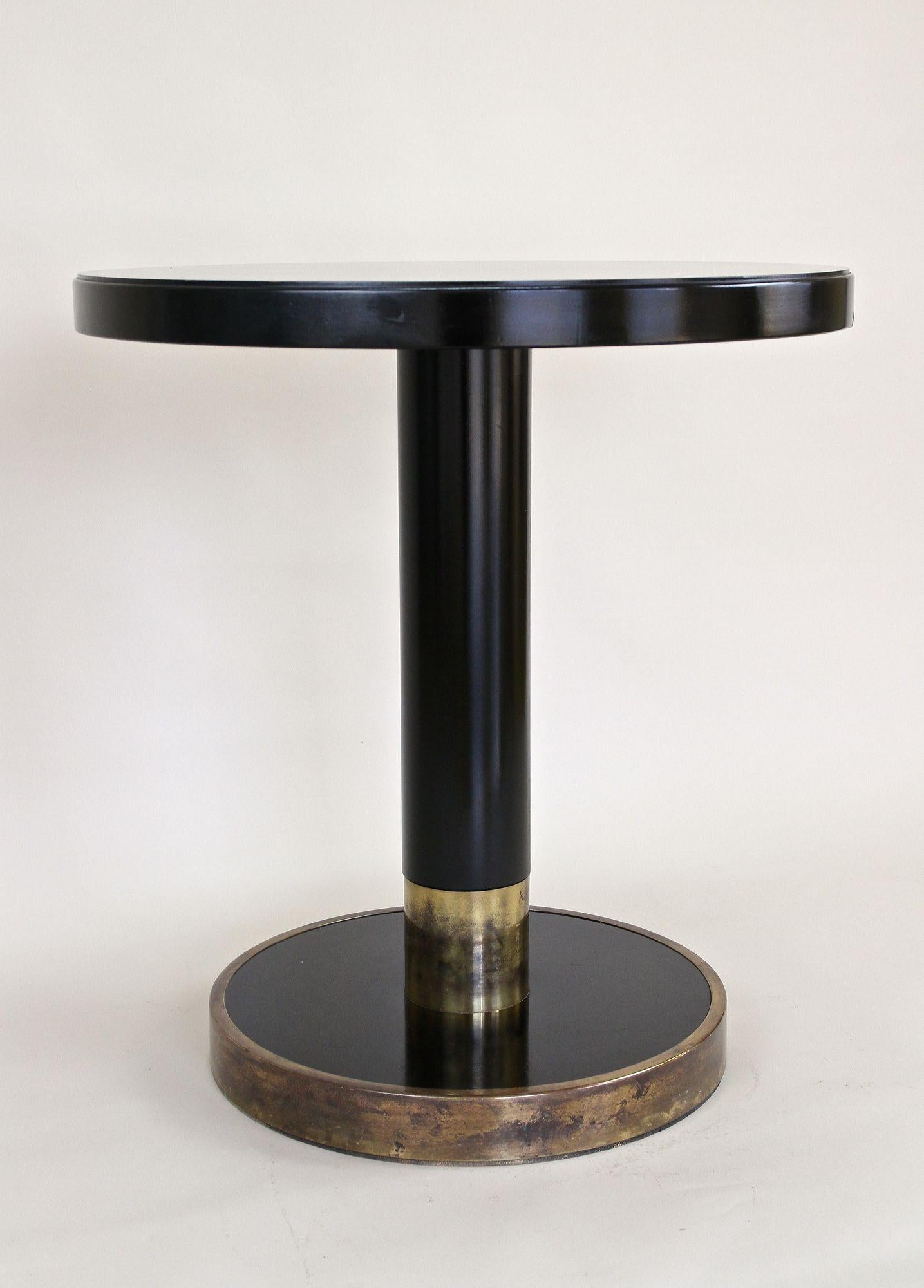 Round Black Coffee Table/ Side Table by Thonet with Brass Base, Austria 1980 For Sale 9