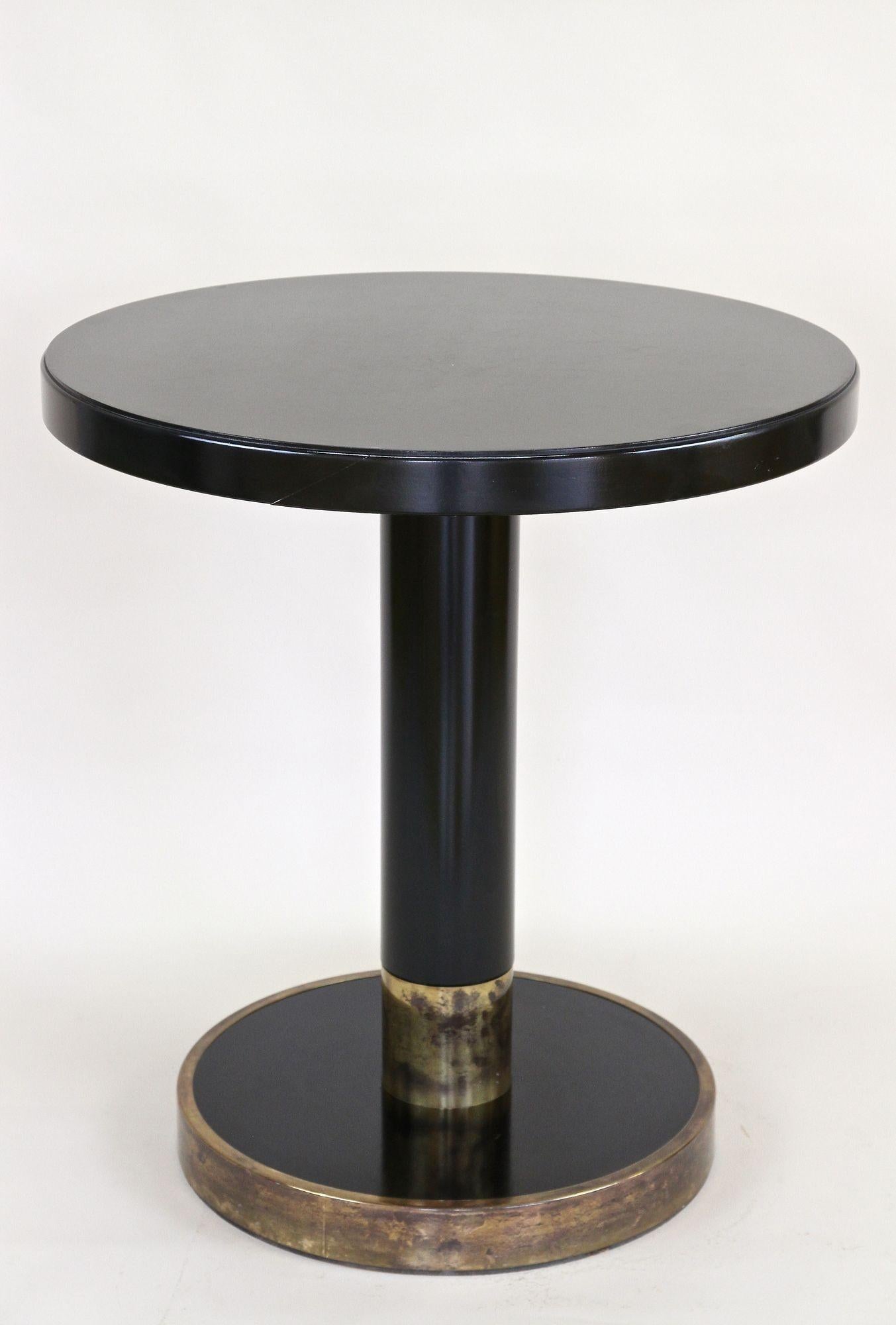Round Black Coffee Table/ Side Table by Thonet with Brass Base, Austria 1980 For Sale 11