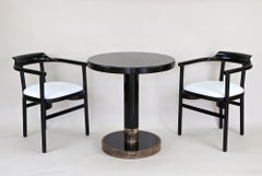 Round Black Coffee Table/ Side Table by Thonet with Brass Base, Austria 1980