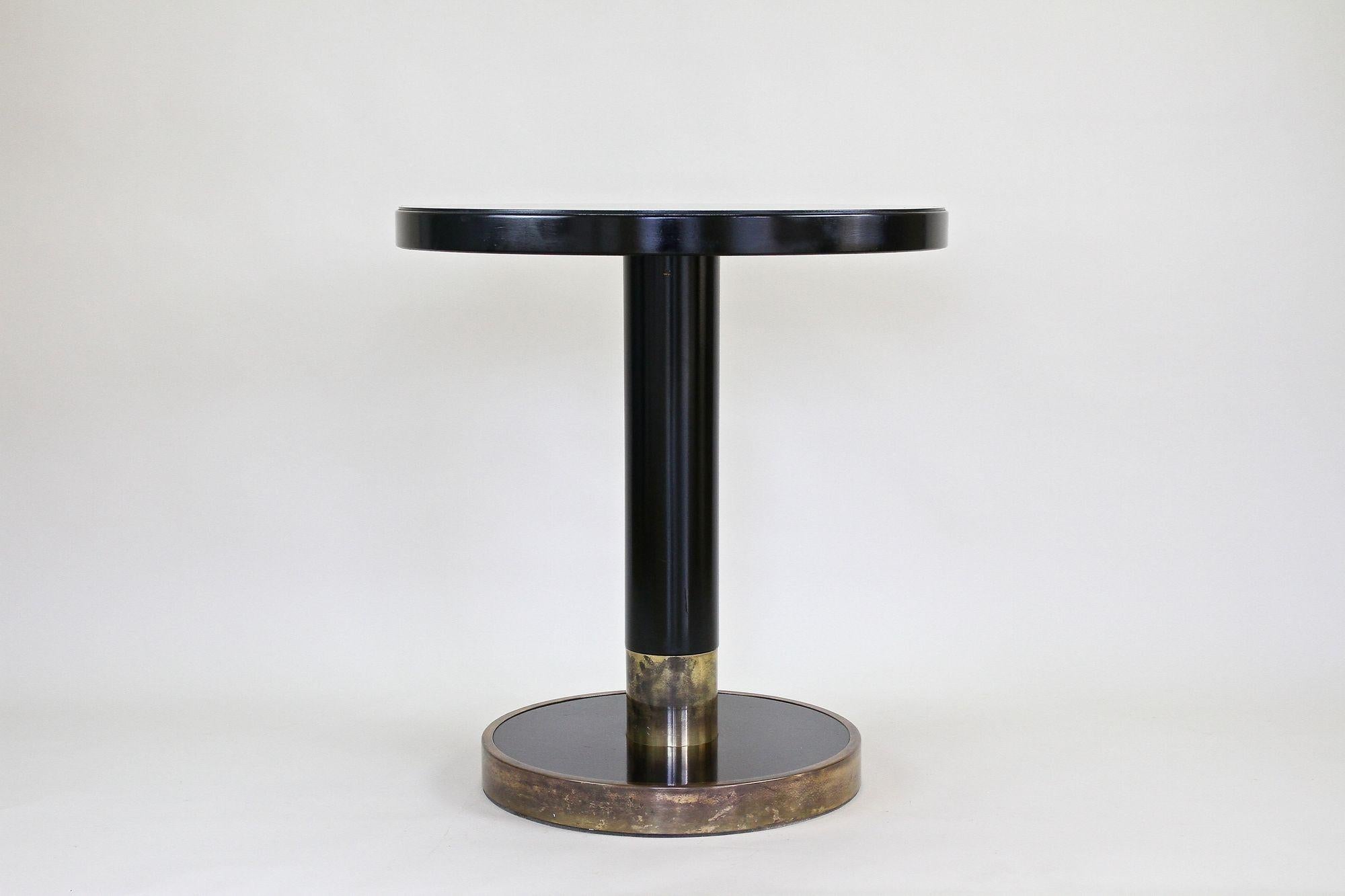 Lacquered Round Black Coffee Table/ Side Table by Thonet with Brass Base, Austria 1980 For Sale