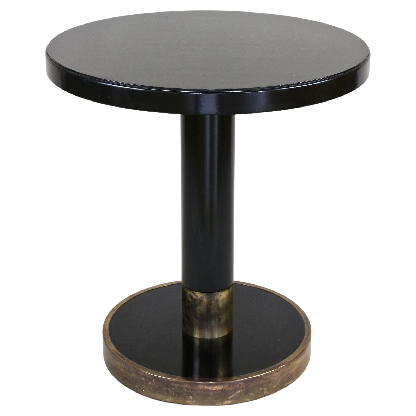 Round Black Coffee Table/ Side Table by Thonet with Brass Base, Austria 1980 For Sale