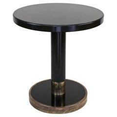 Round Black Coffee Table/ Side Table by Thonet with Brass Base, Austria 1980