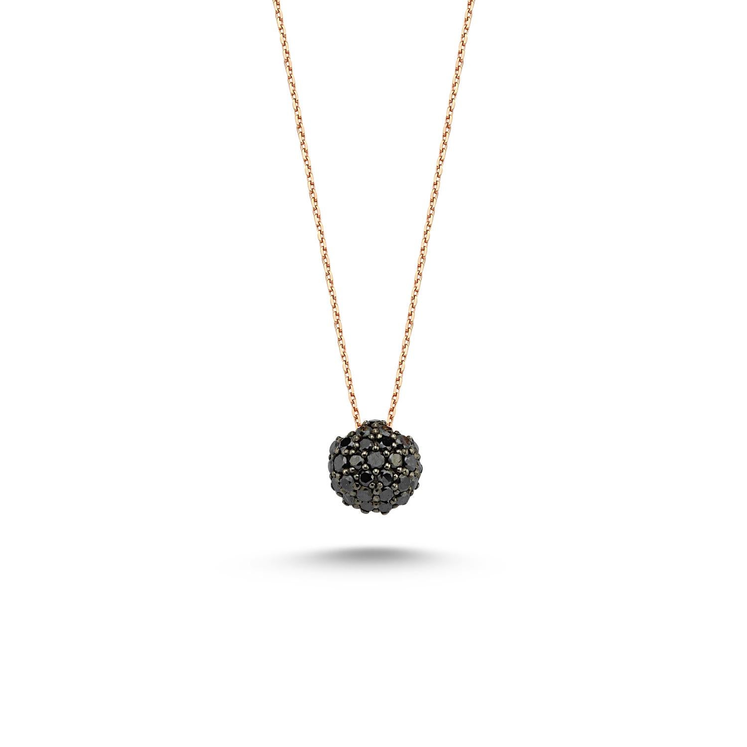 Round black diamond necklace in 14k rose gold by Selda Jewellery

Additional Information:-
Collection: Waves collection
14K Rose gold
0.29ct Black diamond
Pendant height 0.6cm
Chain length 42cm