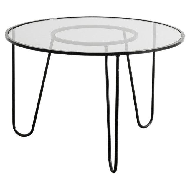 Round Black French Mid Century "Bellevue" Sofa Side Table by Mathieu Matégot For Sale