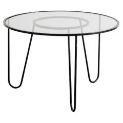 Round Black French Mid Century "Bellevue" Sofa Side Table by Mathieu Matégot Round Black French Mid Century "Bellevue" Sofa Side Table by Mathieu Matégot