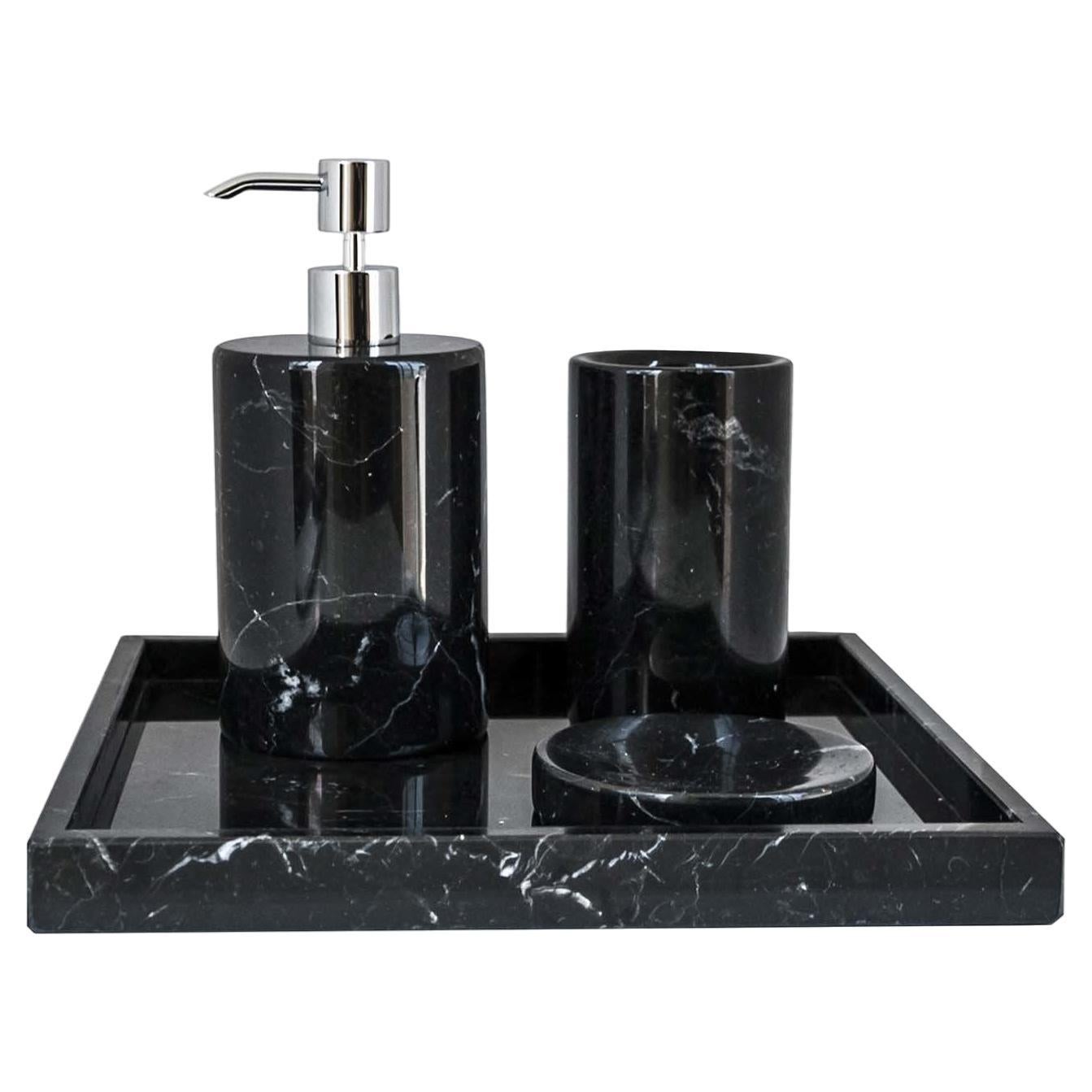 Round Black Marquina Marble Bathroom Set with Spa Tray For Sale