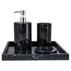 Round Black Marquina Marble Bathroom Set with Spa Tray