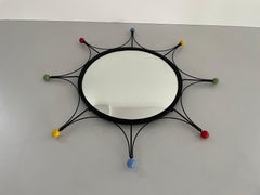 Round Black Metal Atomic Style Wall Mirror, 1970s, France