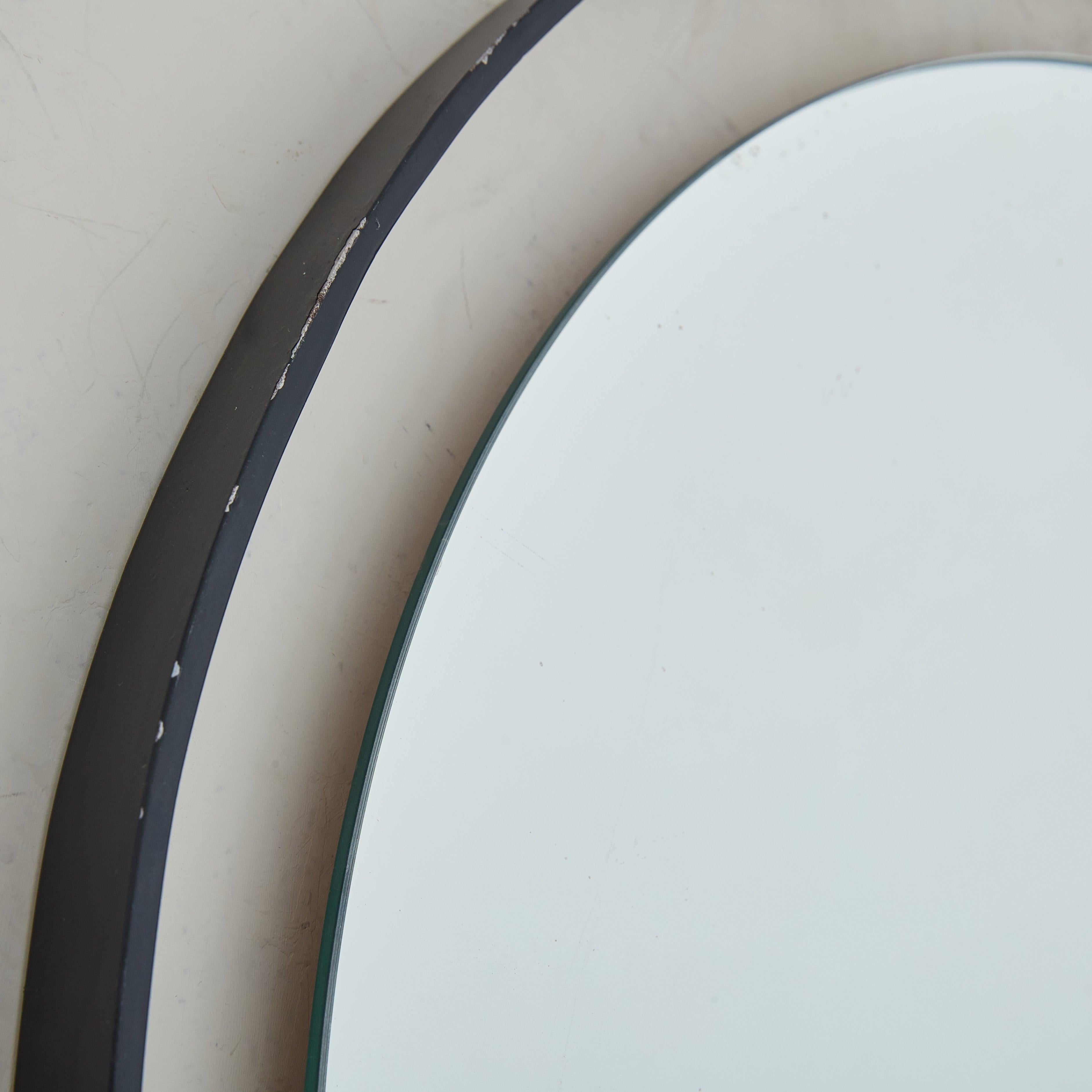 Round Black Metal + Brass Wall Mirror, 1980s For Sale 5