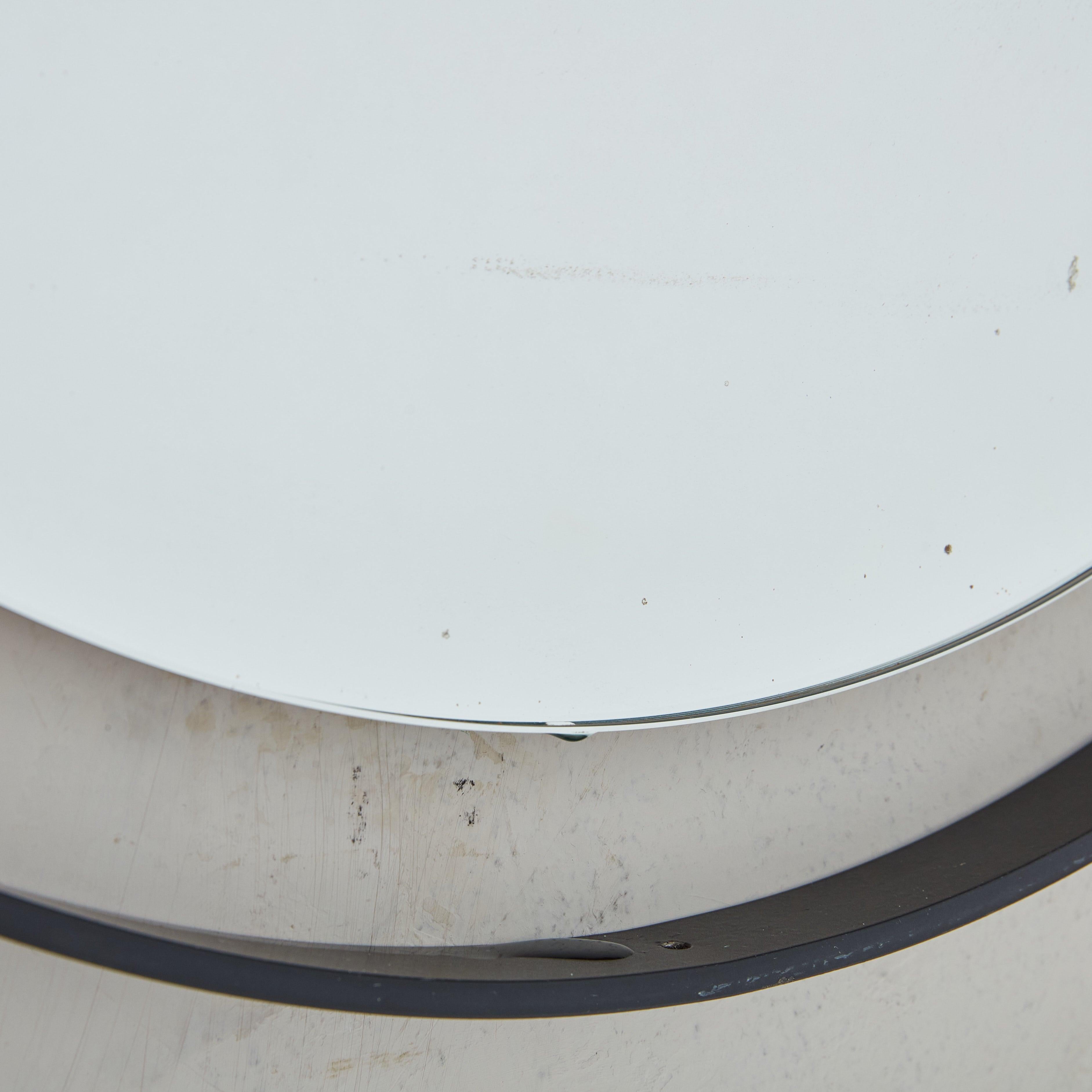 Post-Modern Round Black Metal + Brass Wall Mirror, 1980s For Sale