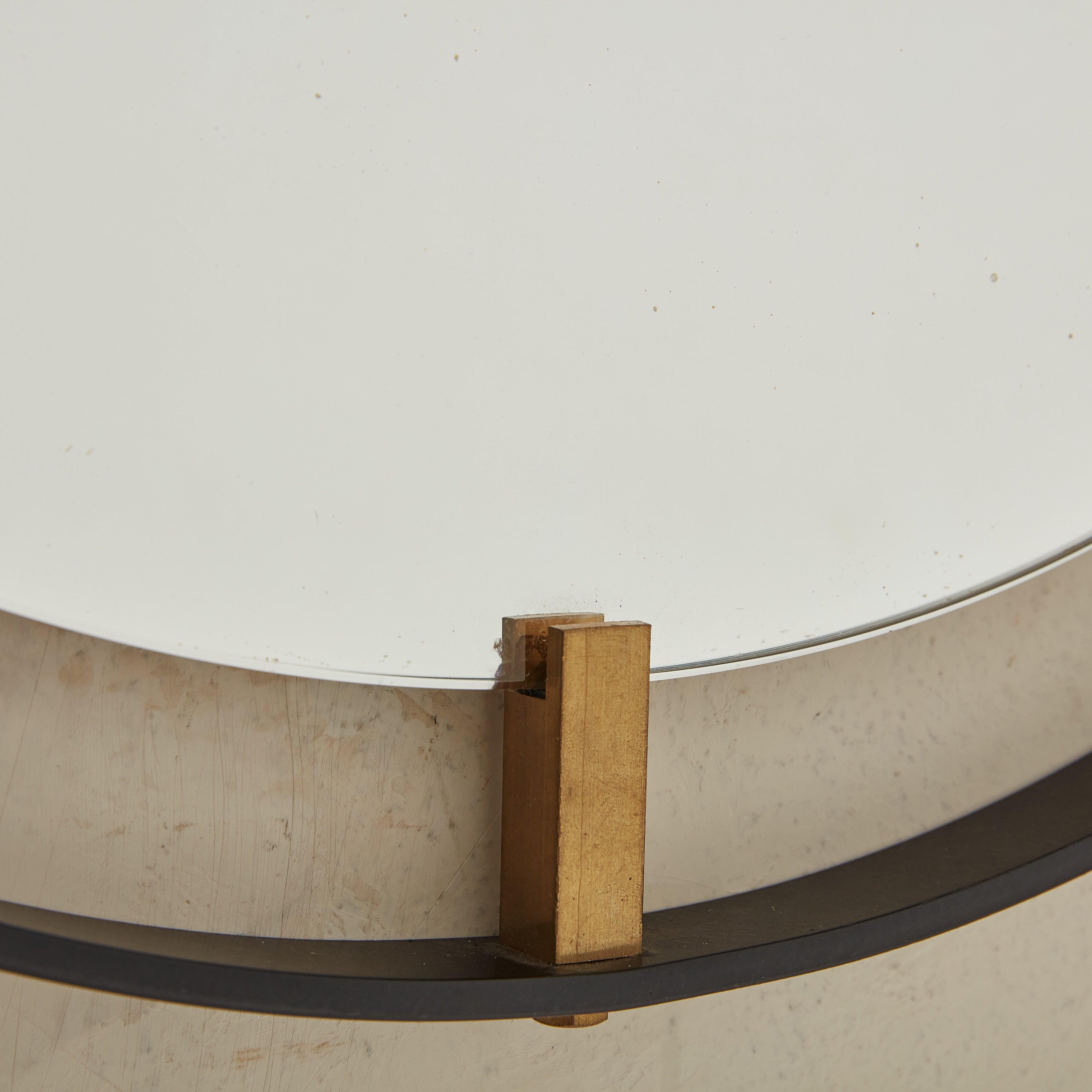 Round Black Metal + Brass Wall Mirror, 1980s For Sale 1