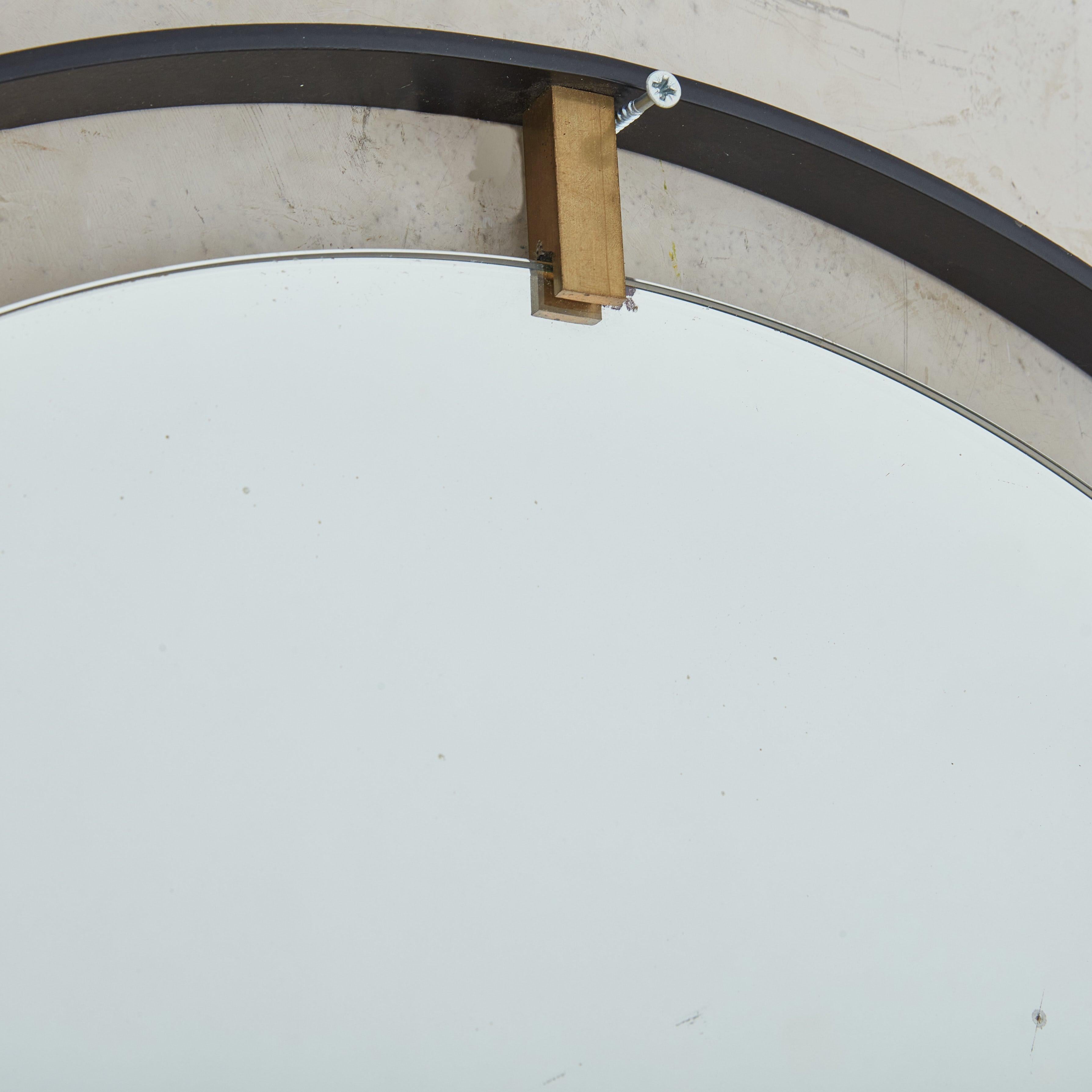 Round Black Metal + Brass Wall Mirror, 1980s For Sale 2