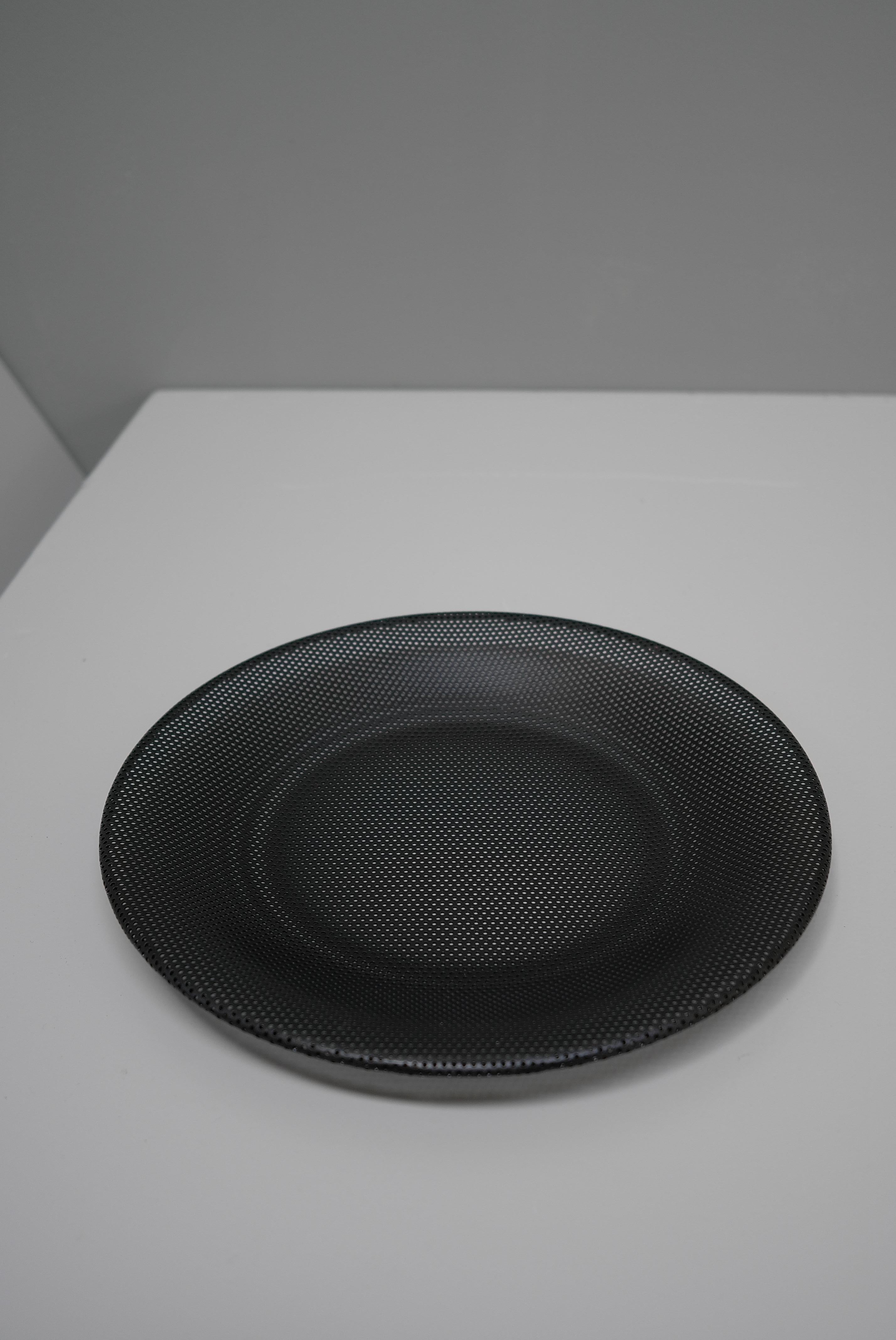 French Round Black Metal Tray Designed by Mathieu Matégot, France, 1950s For Sale