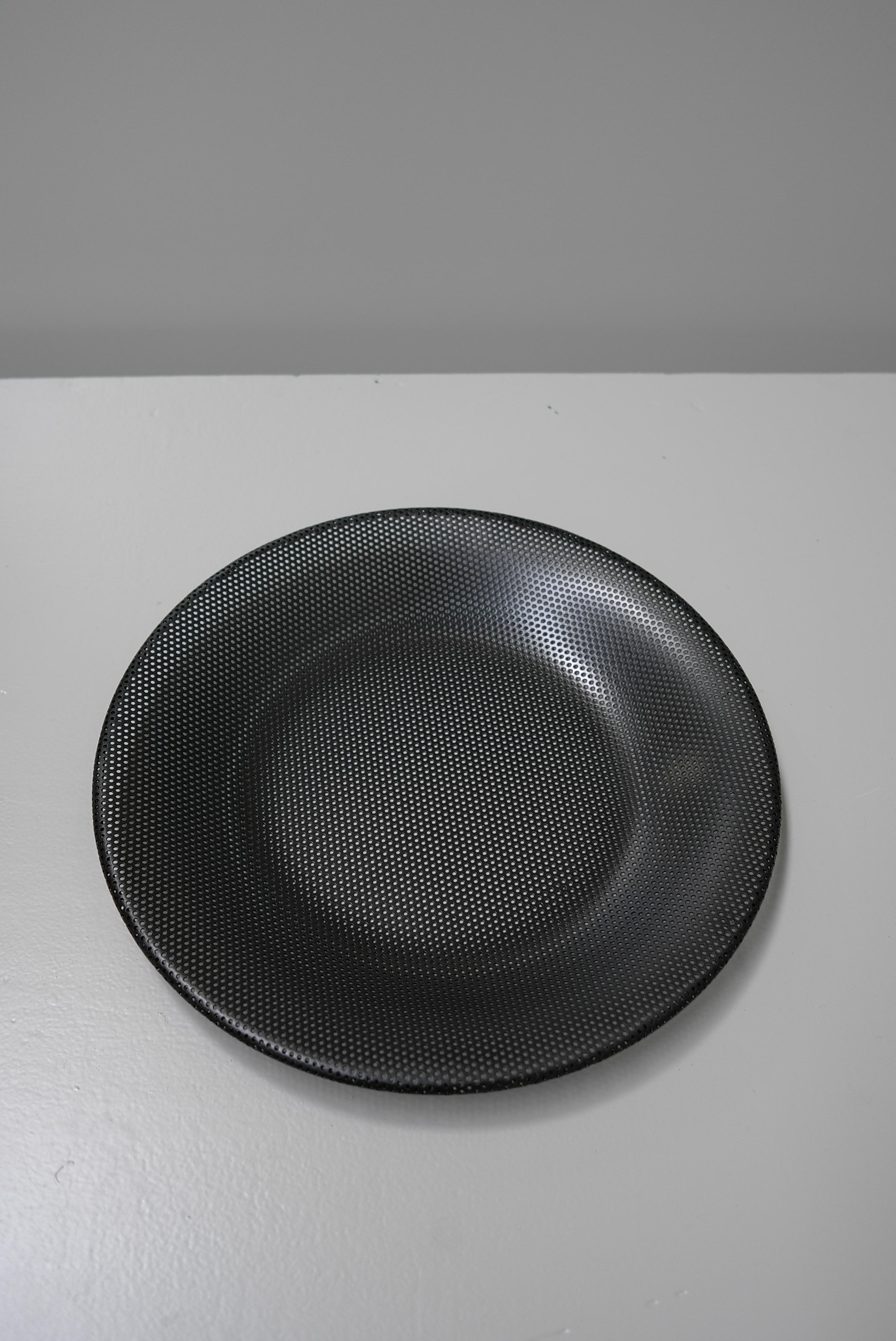 20th Century Round Black Metal Tray Designed by Mathieu Matégot, France, 1950s For Sale