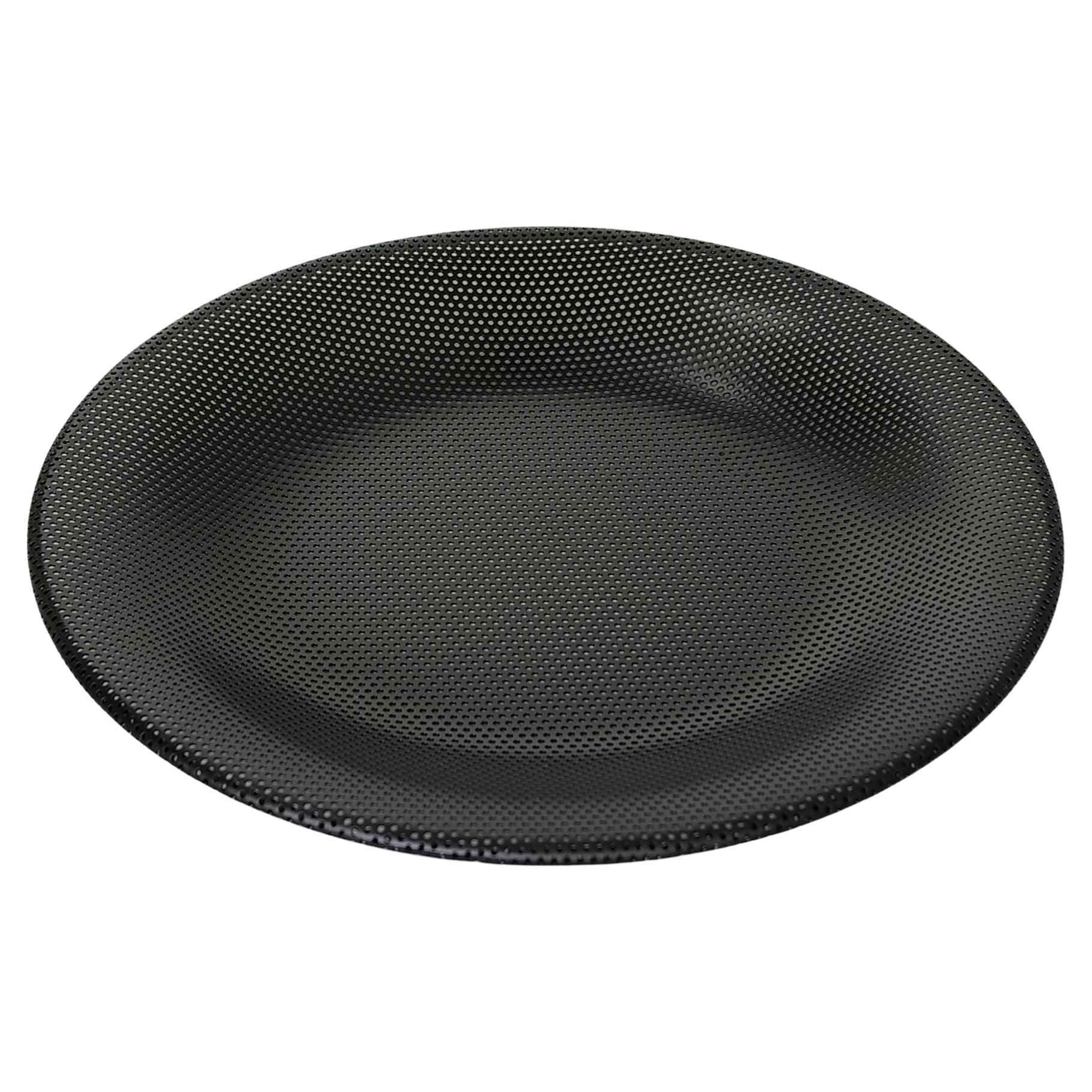 Round Black Metal Tray Designed by Mathieu Matégot, France, 1950s