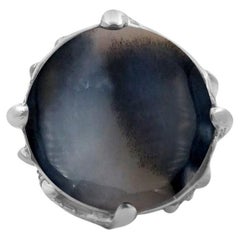 Bague ronde en agate noire mousse en argent sterling