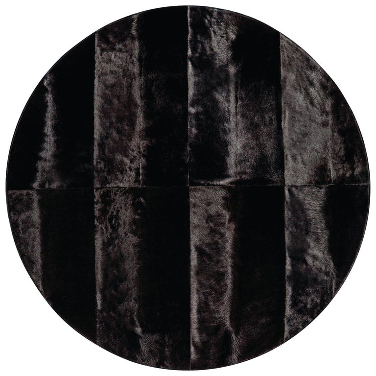 Round Black Oak Cowhide Rug by Grand Splendid For Sale at 1stdibs
