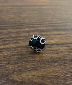 Round Black Onyx Cabochon Diamonds Swirl Scroll 14K Rose Gold Diamond Ring