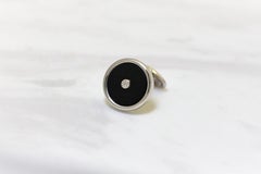 Runde Manschettenknöpfe aus schwarzem Onyx mit Pavé-Diamanten in der Mitte aus 14Kt Weißgold