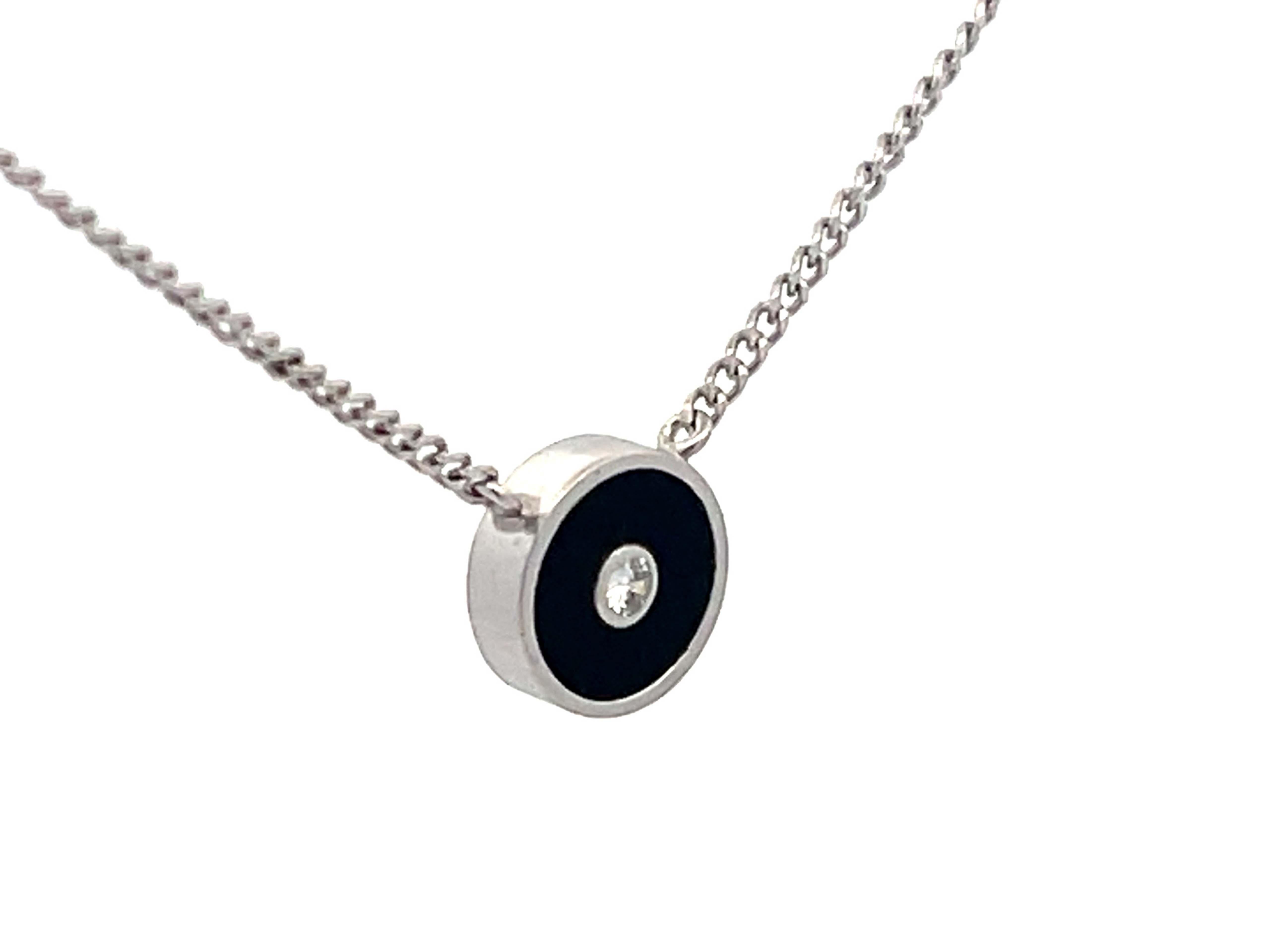 Modern Round Black Onyx Diamond Necklace in Platinum For Sale