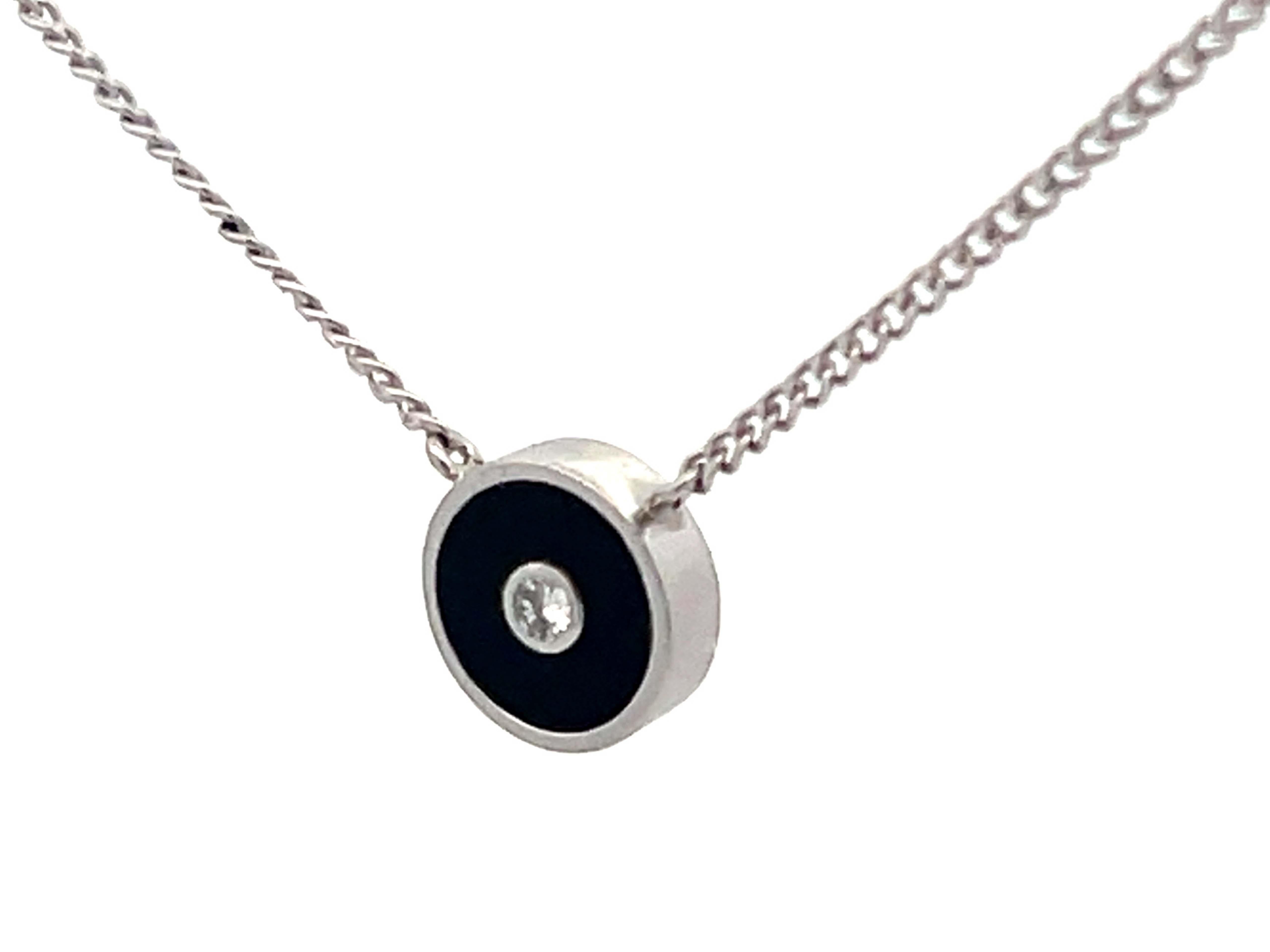 Runde schwarze Onyx-Diamant-Halskette aus Platin (Brillantschliff) im Angebot